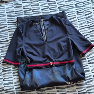 Ted Baker Navy Bodycon Dress with Red and Pink Trim